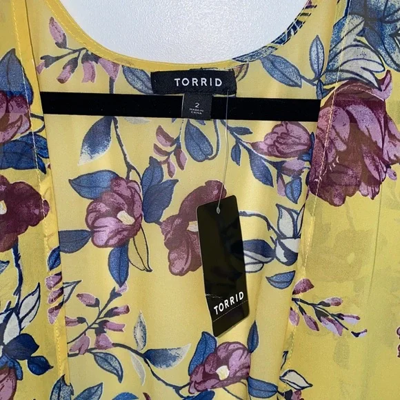 Torrid Yellow Floral Prints Chiffon Maxi Duster Kimono - Picture 9 of 10